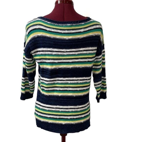 6/$25 AMERICAN LIVING WOMEN'S LINEN BLEND STRIPED BOATNECK SWEATER 3/4 SLEEVE - Picture 6 of 8